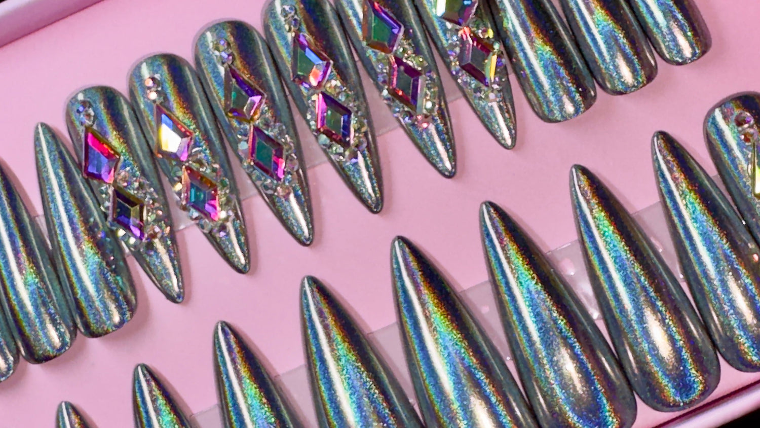 A set of holographic gel press-on nails 