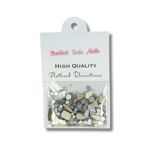 MULTIPLE SHAPES FLATBACK RHINESTONE MIX / WHITE OPAL