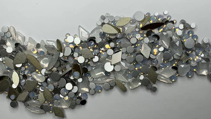 MULTIPLE SHAPES FLATBACK RHINESTONE MIX / WHITE OPAL