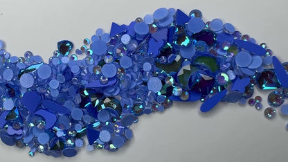 MULTIPLE SHAPES FLATBACK RHINESTONE MIX / MOCHA BLUE AB